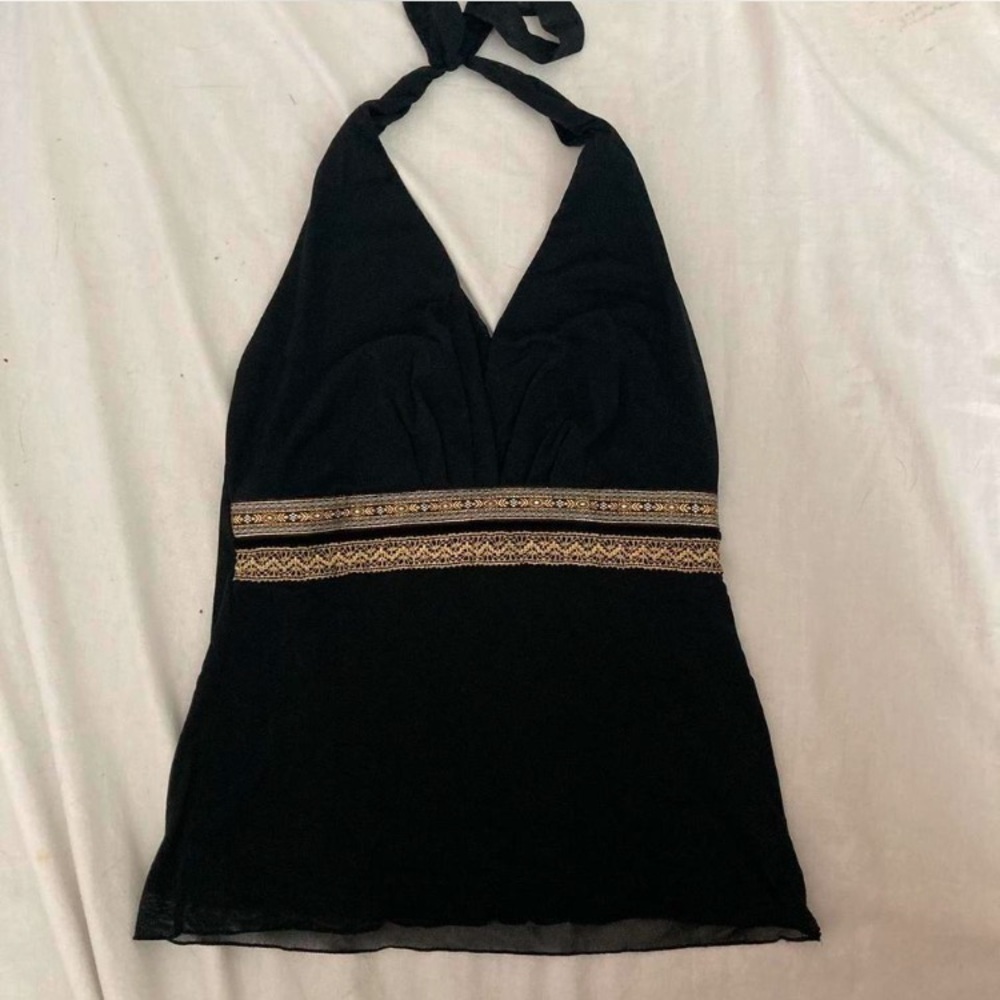 Vintage Y2K The Limited Black Mesh Halter Top Empire Waist Fairy Boho Size Small